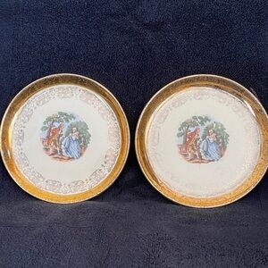 Sabin Crest -O-Gold 22k Gold Warranted George and Martha Bread Plates